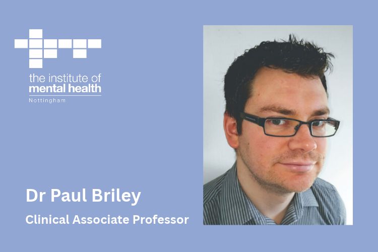 Text reads Dr Paul Briley beside a picture of a person wearing glasses