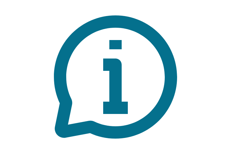 Letter I in a speech bubble on a white background