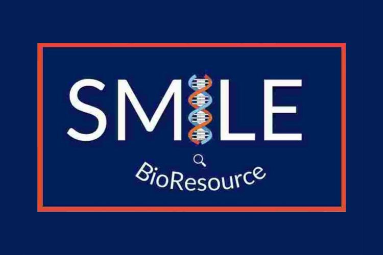 White text on a dark blue background reads, SMILE BioResource